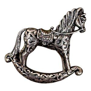 Vintage Sterling Silver J Claire 925 Rocking Horse Carousel Filagree Brooch Pin